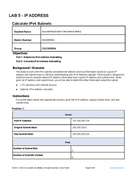 Lab Calculate IPv4 Subnets 的图像结果