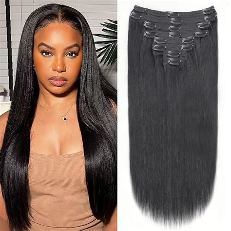 Amazon.com : Lysilf Yaki Straight Clip in Hair Extensions for Black ...