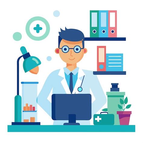 Flat illustration of a doctor working on his computer | Premium AI ...