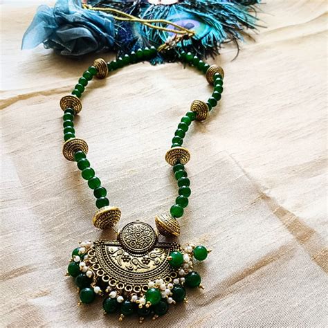 GREEN LONG BEAD NECKLACE - Beadsparkles.com