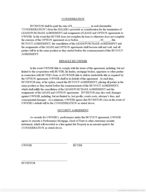 Free Buyout Agreement Template Form - Real Estate (PDF)