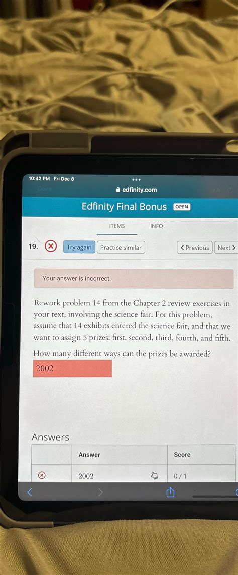 Solved 10:42 ﻿PM Fri Dec 8 ﻿edfinity.comEdfinity Final | Chegg.com