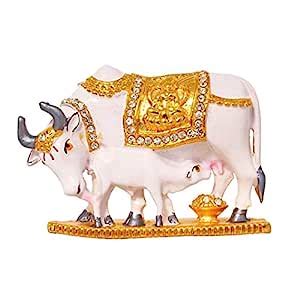 Buy Relicon Kamdhenu Cow and Calf Idol (Design-94) White Gold Metal ...