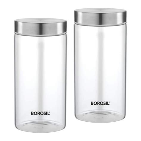 Buy Borosil 1.2 L 2pc Endura Glass Jar Set with Airtight Steel Lid ...