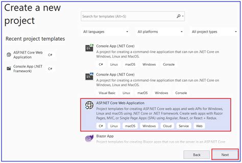 Create Web Application in Visual Studio 2019 的图像结果