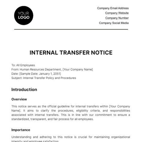 Free Internal Transfer Notice HR Template to Edit Online