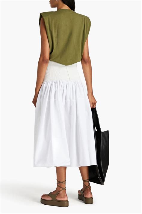 MCQUEEN Knit-paneled cotton-poplin midi skirt | THE OUTNET