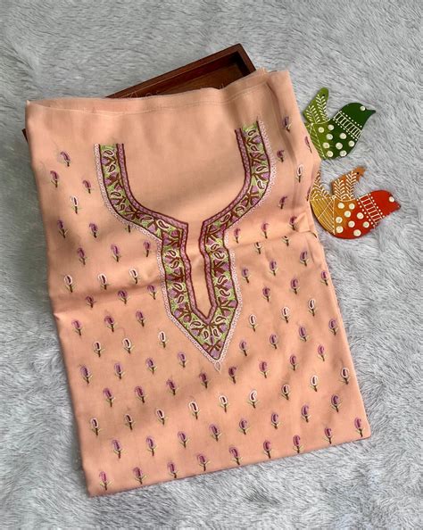 Chic Peach Shade with Matching Thread work Pure Cotton Kashmiri Aari E ...