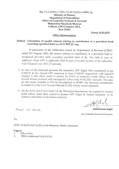 CAG Instructions For Revised Format of GPF Ledger Maintanence & Annual ...