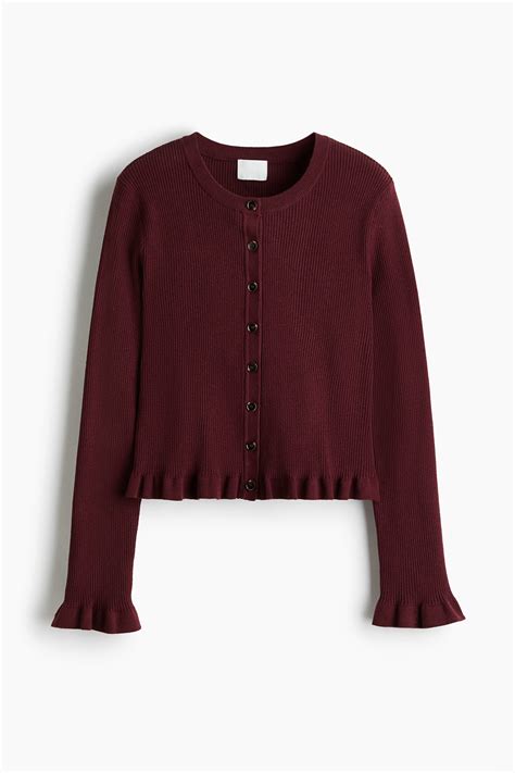 Women's Burgundy Rib-Knit Cardigan | H&M CA