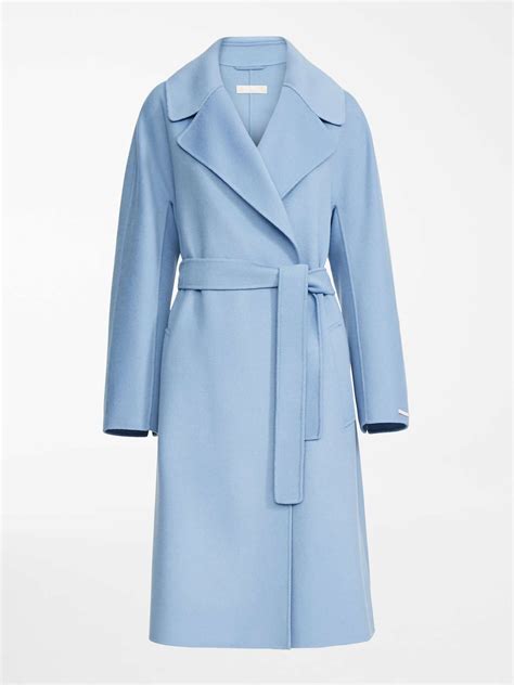 Wool coat, light blue - | Designer trench coats, Light blue coat outfit ...