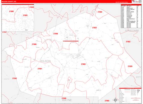 Wilson County, NC 5 Digit Zip Code Maps - Red Line