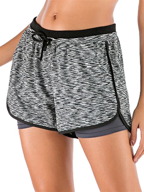 Womens 2-in-1 Sports Shorts Yoga Shorts Workout Active Running Shorts ...