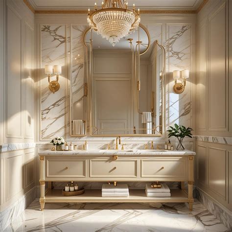 Elegant Neoclassical Bathroom with Marble Details and Luxurious Decor ...