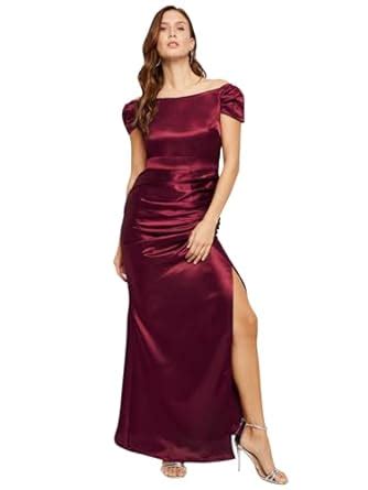 Buy Martini Women Satin Gown | Off-Shoulder | High Slit | Evening ...