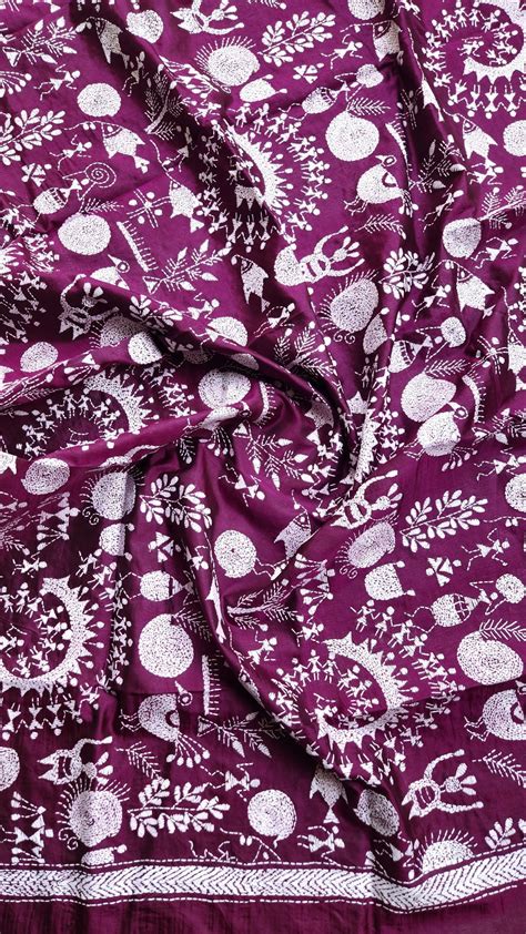WARLI DUPATTA silkdupatta Purple dupattaonline warli handembroidery ...