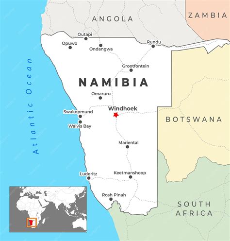 Premium Vector | Namibia Political Map with capital Windhoek most important cities with national ...