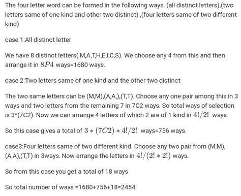 The number of combinations that can be made by taking 4 letters of the ...