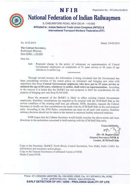 Proposed change in the policy of retirement on superannuation of ...