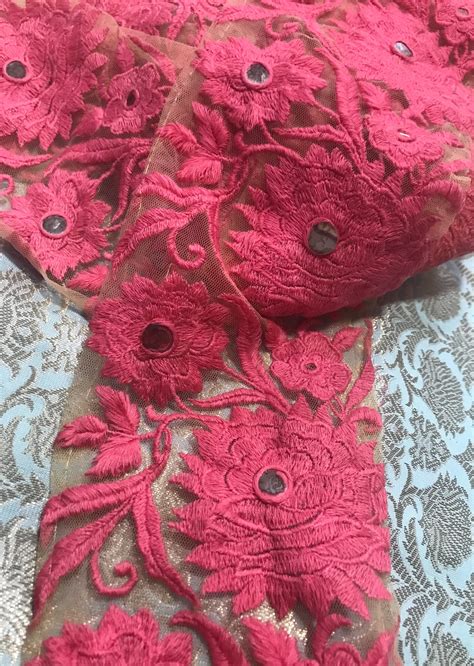 Pink Net Embroidered Lace – Aparnaa Sarees