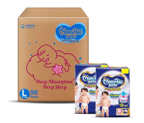 MamyPoko Pants Extra Absorb Baby Diapers, Large (L), 96 Count, 9-14 kg ...