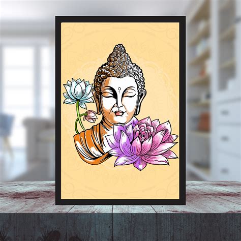 Buddha with Lotus Flowers Art Print - Spiritual Meditation Wall Decor ...