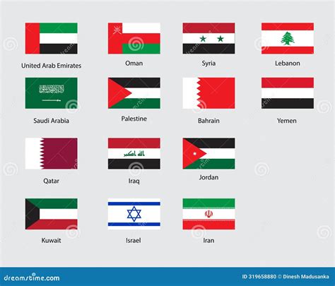 Flags of Middle East Countries Vector. Stock Vector - Illustration of ...