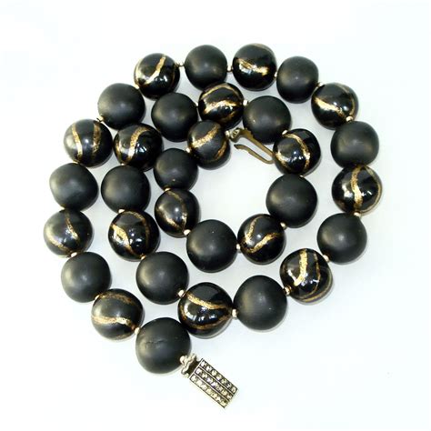Buy Black and Gold Vintage Necklace Large Beads Marcasite Closure ...