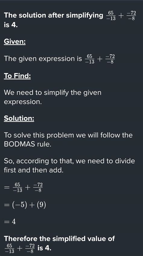 4. Simplify using suitable property: 65:- (-13) + (-72) :- (-8 ...