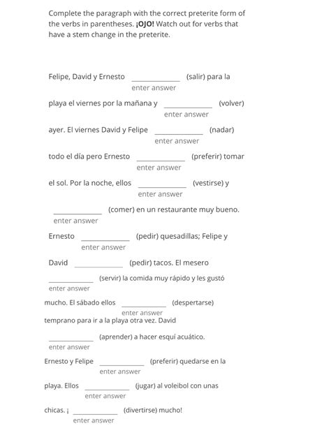 [Solved] Complete the paragraph with the correct preterite form of the ...