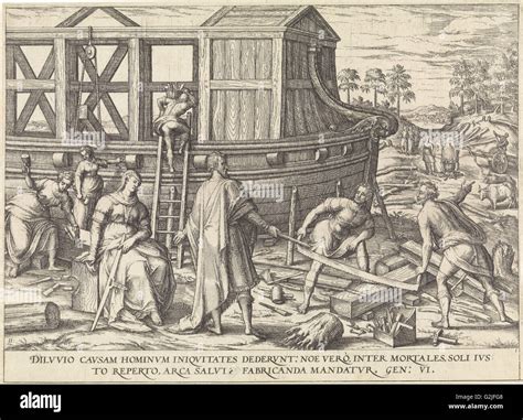 Noah build the ark, attributed to Symon Novelanus, 1577 - 1627 Stock ...