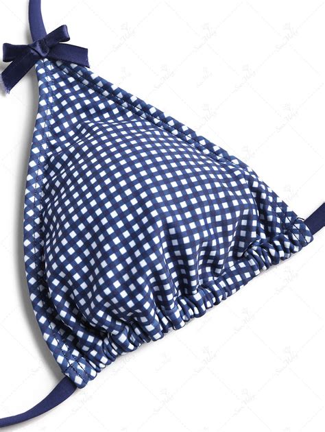 Seamolly Vintage Gingham Bow Decor Triangle Bikini Set