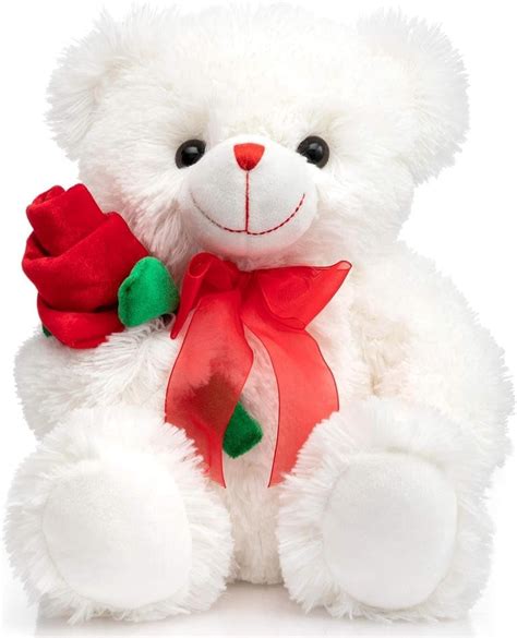 Buy First Joy White Teddy Bear Stuffed Animal with Red Bow - 12 Inch ...