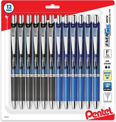 Amazon.com: Pentel Energel 0.5 mm Rtx Retractable, 12 Pack of 6 Black ...