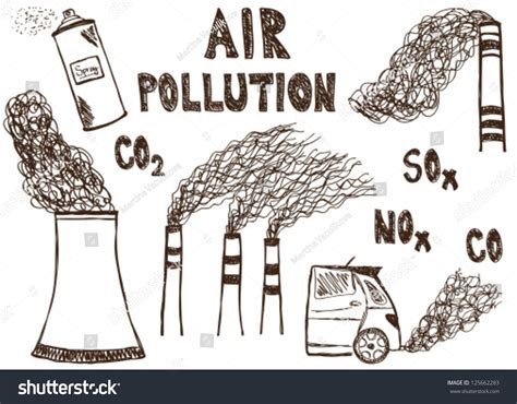 Illustration Of Air Pollution Doodle Drawings On White Background ...