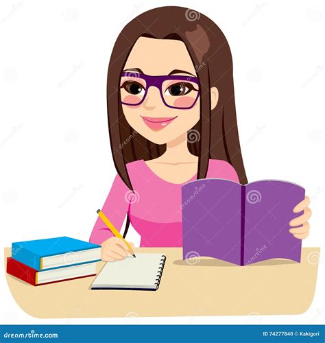 Girl Studying Taking Notes stock vector. Illustration of books - 74277840