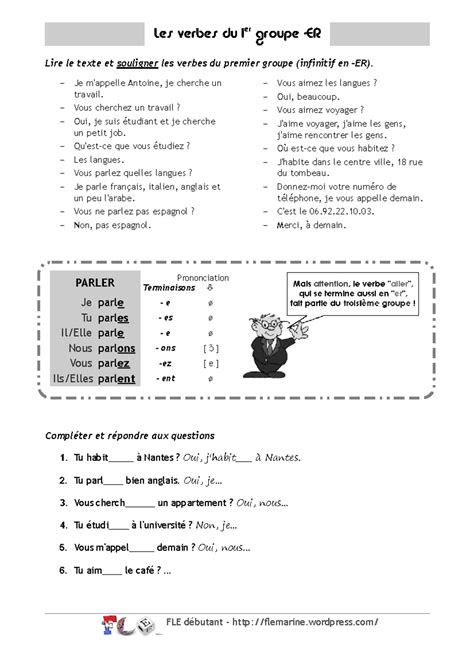 Verbes 1 er groupe - Les verbes du 1 er groupe -ER Lire le texte et ...