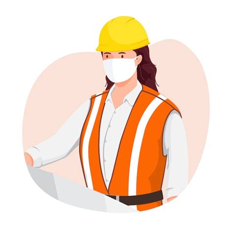Women architect wearing medical mask. | Premium Vector