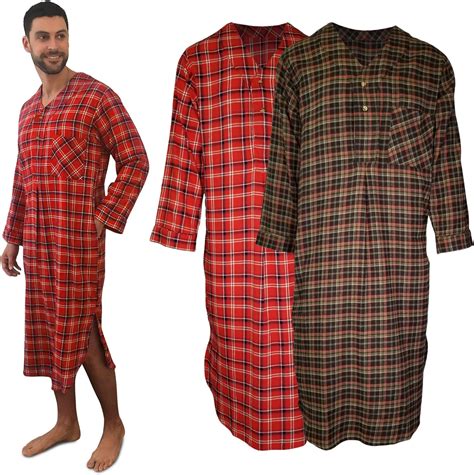 Andrew Scott Men's 2 Pack Lightweight Cotton Flannel Sleep Shirt, Long ...