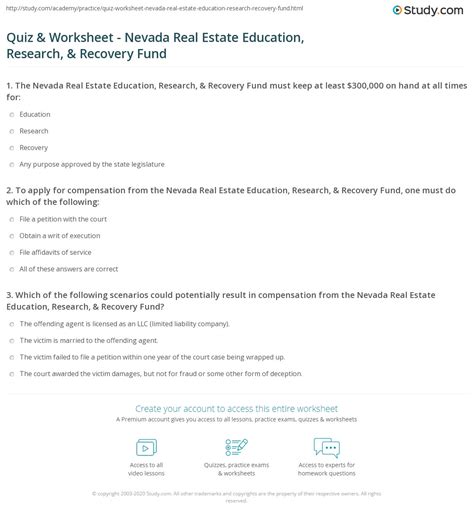 Quiz & Worksheet - Nevada Real Estate Education, Research, & Recovery ...