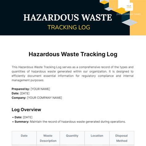 Image result for Hazardous Waste Tracking Log