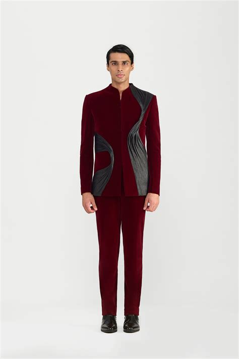 Bandhgala Set In Velvette With Hand Woven Textile – Amit Aggarwal