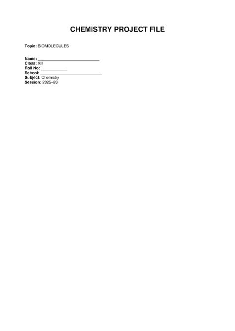 Class 12 Chemistry Project: Biomolecules Overview - Studocu