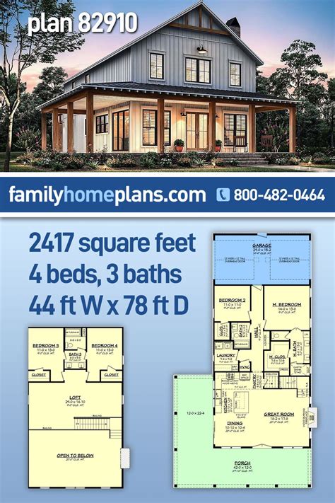 Plan 82910 two story barndominium with 4 bedrooms and loft space – Artofit