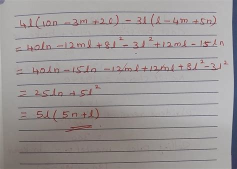 Subtract:3l(l-4m+5n) from 4l(10n-3m+2l) - Brainly.in