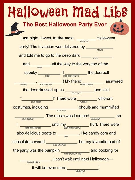 Halloween Mad Libs Printable - Printable Word Searches