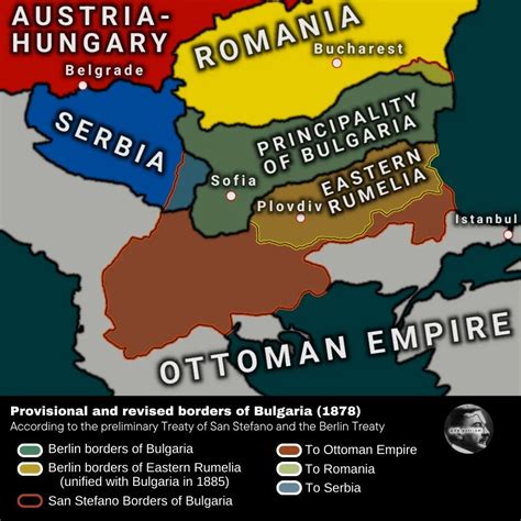 Provisional and revised borders of Bulgaria, 1878.... - Maps on the Web