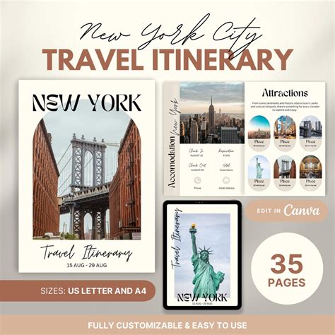 New York Travel Itinerary Template, Travel Planner, New York Trip ...