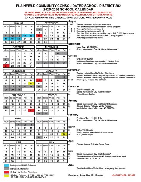 Plainfield District PSD202 Calendar 25-26 REVISED - EduCounty