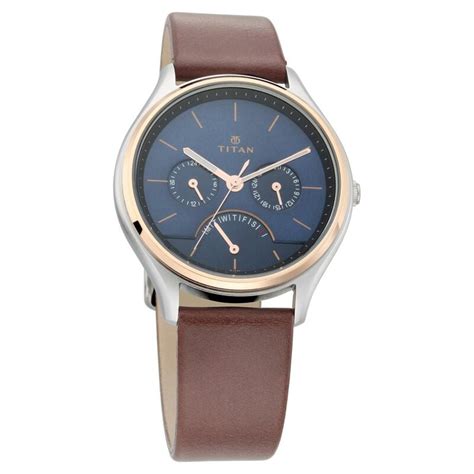 Buy Online Titan Quartz Multifunction Blue Dial Leather Strap Watch for ...